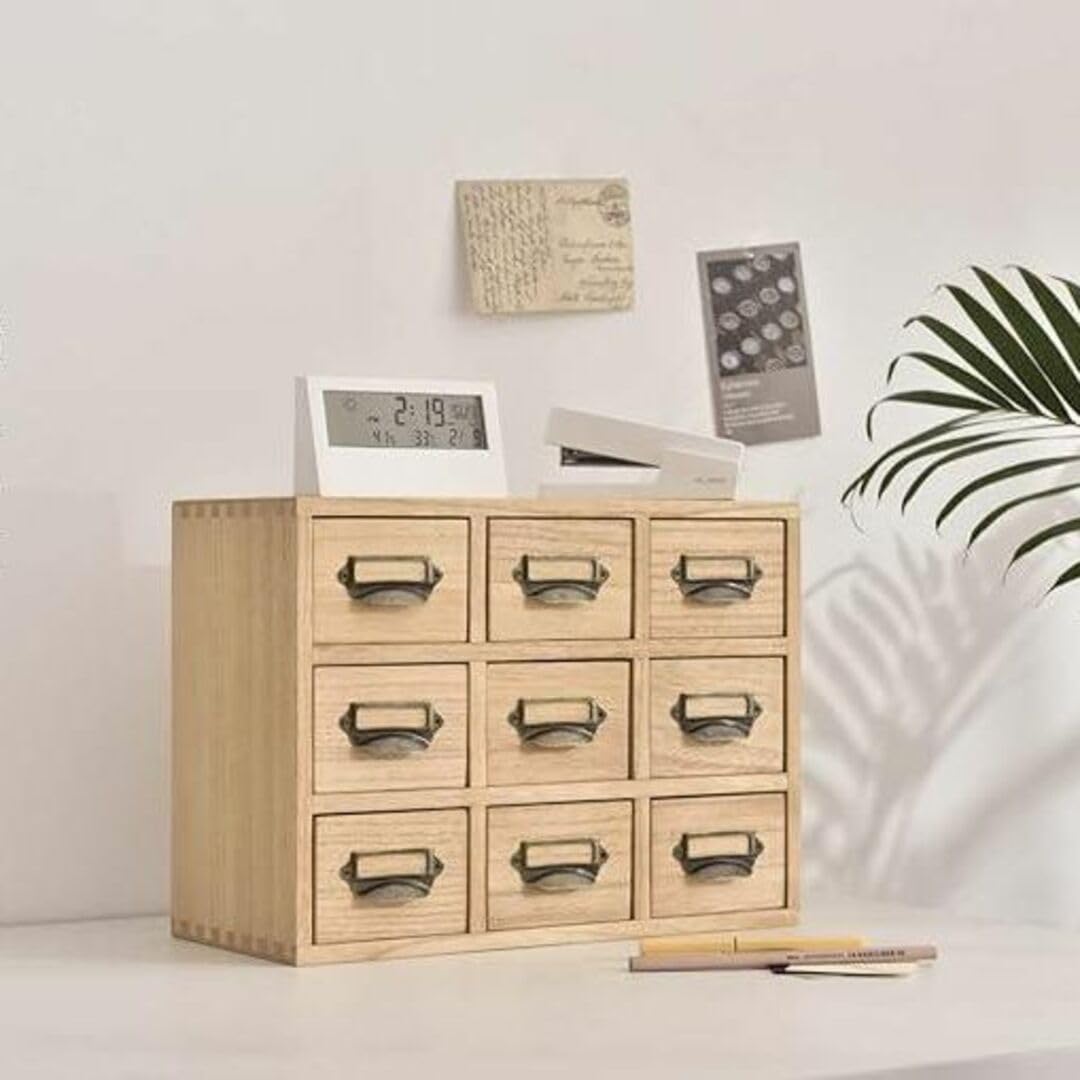 Amazon.co.jp: ナチュラル 引き出し木製 薬箪笥風 卓上チェスト 3段9杯